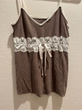 coquette lace bow cami tank top brown